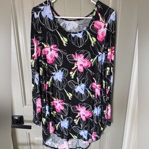 Apt. 9 Womans Large Bright Floral Long Sleeve Tunic Top